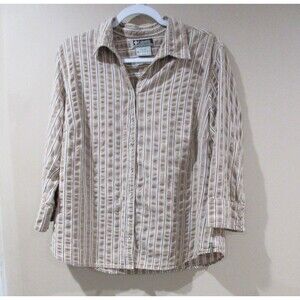Columbia Sportswear Company Shirt Women XL Brown Striped Snap Closure Cotton